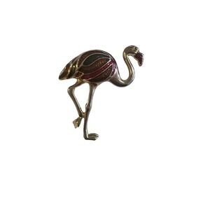 Vintage Multicolor Gold Plated Flamingo Brooch